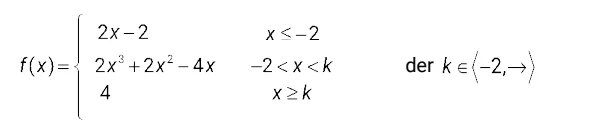 Originalens tredelte funksjonsuttrykk med parameteren k større enn −2.